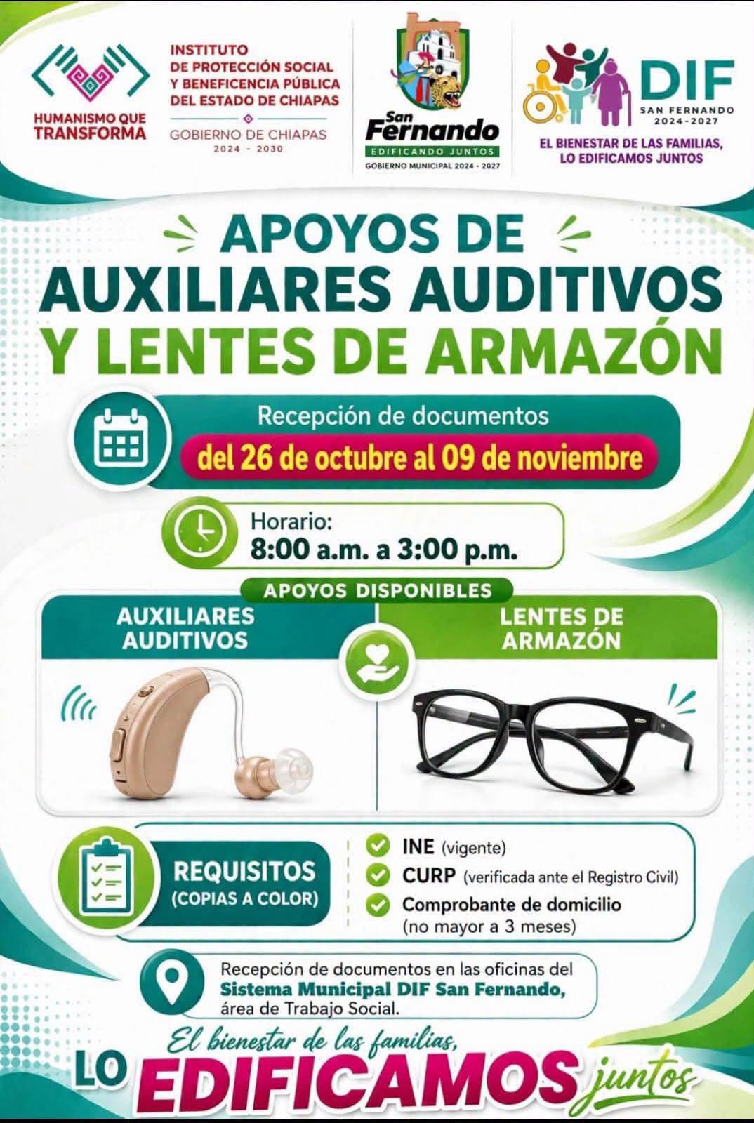 ¿Necesitas lentes o auxiliares auditivos?